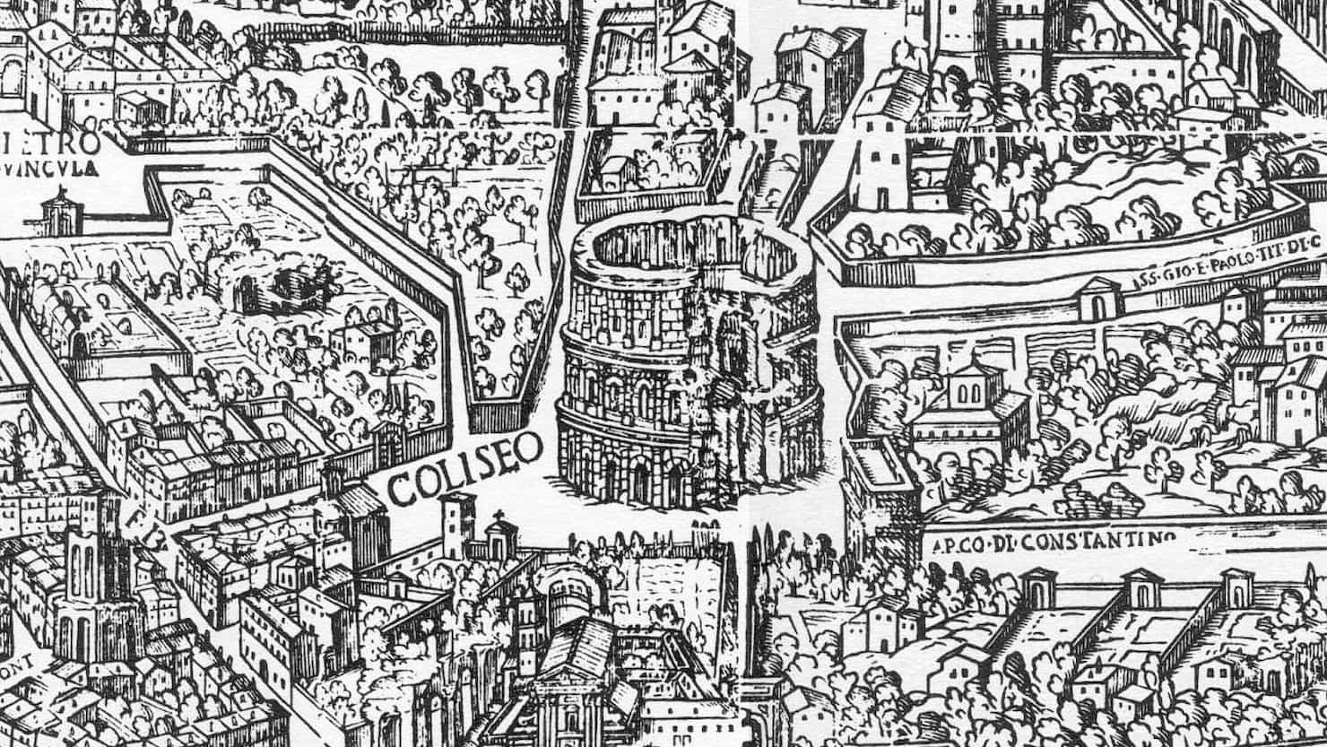 Il Colosseo rappresentato in una mappa della Roma medievale