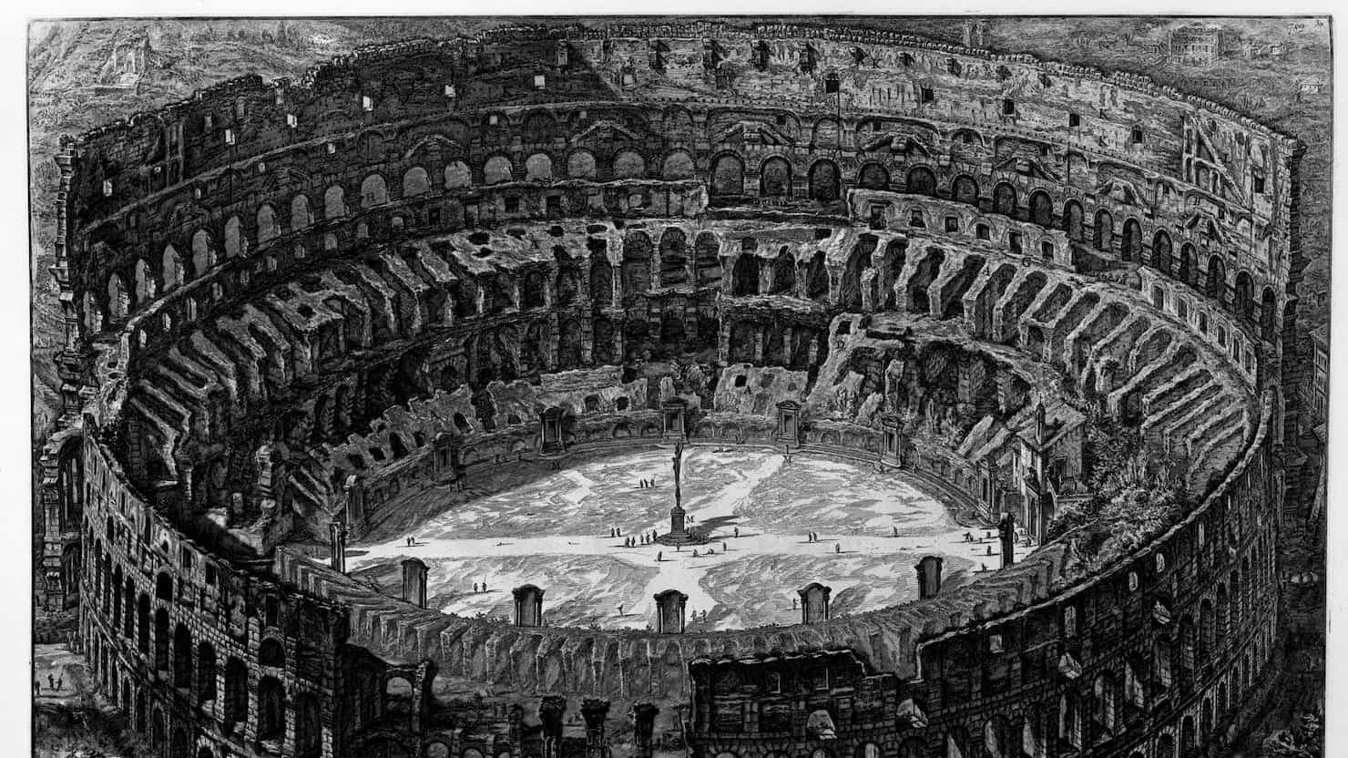 Incisione di Piranesi raffigurante il Colosseo con le edicole della "Via Crucis"
