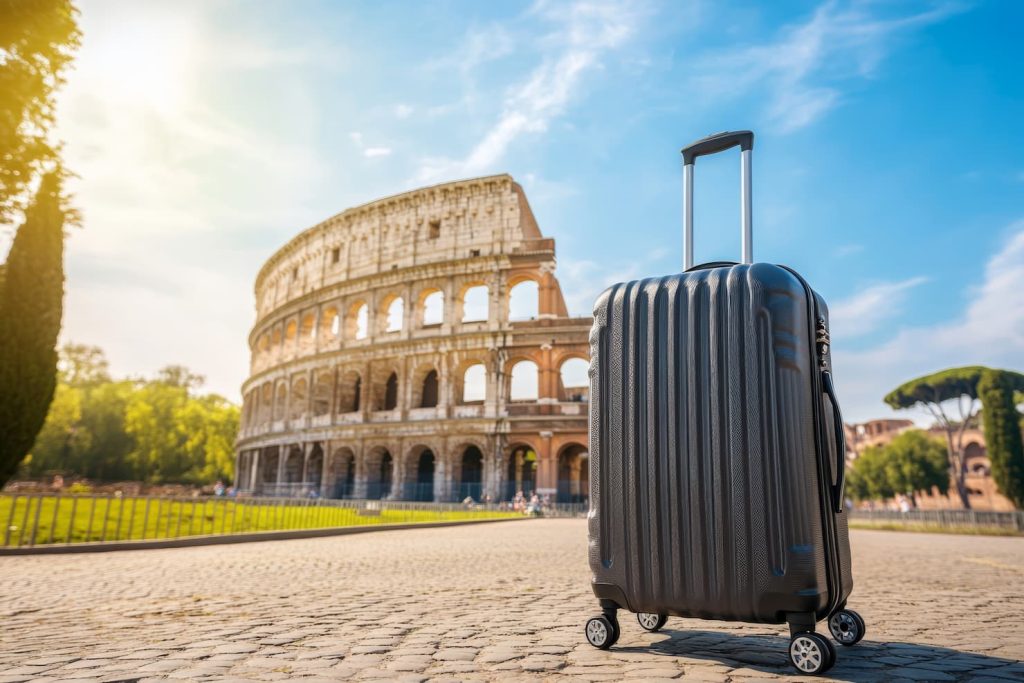 Valise avec le Colisée en arrière-plan